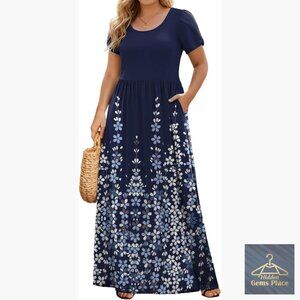 Plus Size Maxi Dress with Pockets, Loose Fit, Summer Casual